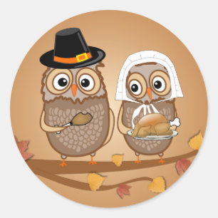 grillige Thanksgiving uilen Ronde Sticker