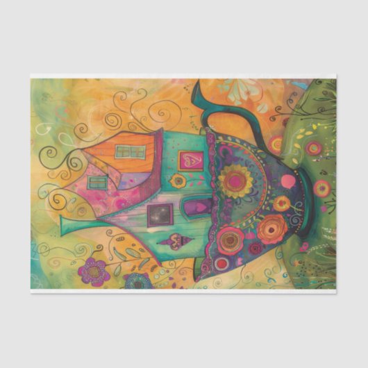 GRILLIGE THEE CUP HUIS DECOUPAGE TISSUEPAPIER (Voorkant)