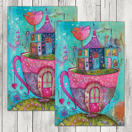 GRILLIGE THEEKOM HUIS DECOUPAGE TISSUEPAPIER