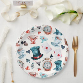 Grillige Theeparij Wonderland Patroon Papieren Bordje