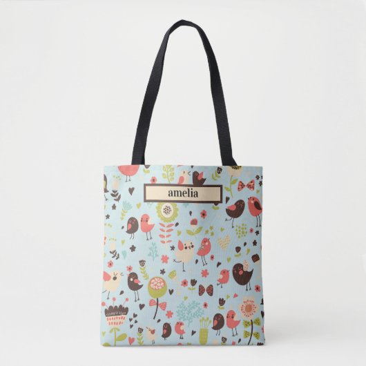 Grillige Tortelduifjes en bloemen Tote Bag (Voorkant)