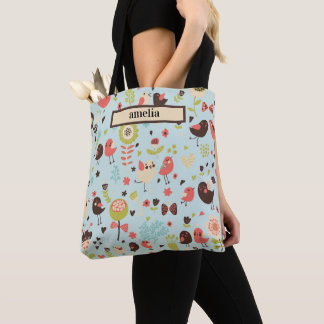 Grillige Tortelduifjes en bloemen Tote Bag
