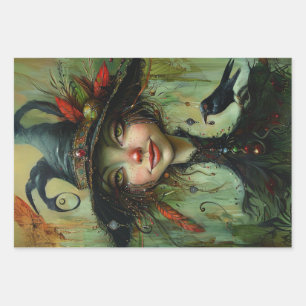 grillige trio heksen decoupage inpakpapier vel