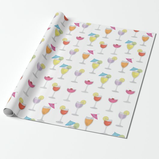 Grillige Tropische Kleurrijke Cute Cocktail Drankj Cadeaupapier (Uitgerold)