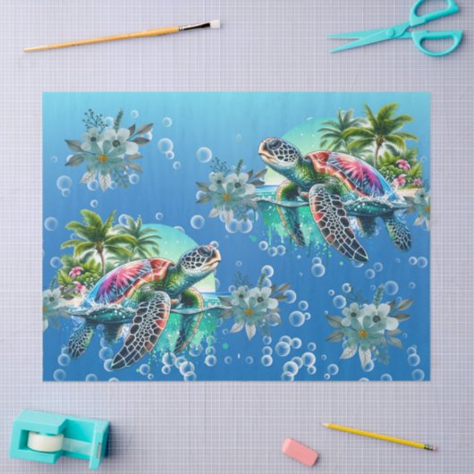 grillige tropische kleurrijke Zee schildpad bloeme Tissuepapier (Craft)