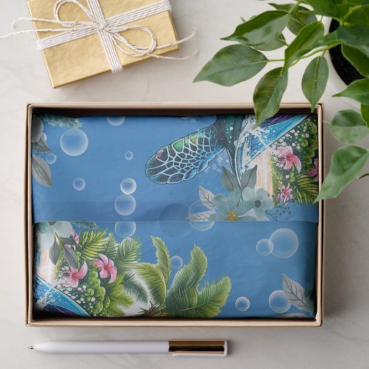 grillige tropische kleurrijke Zee schildpad bloeme Tissuepapier (Geschenk)