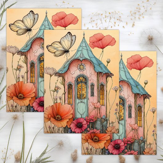 GRILLIGE TUIN ELFENHUIS DECOUPAGE TISSUEPAPIER