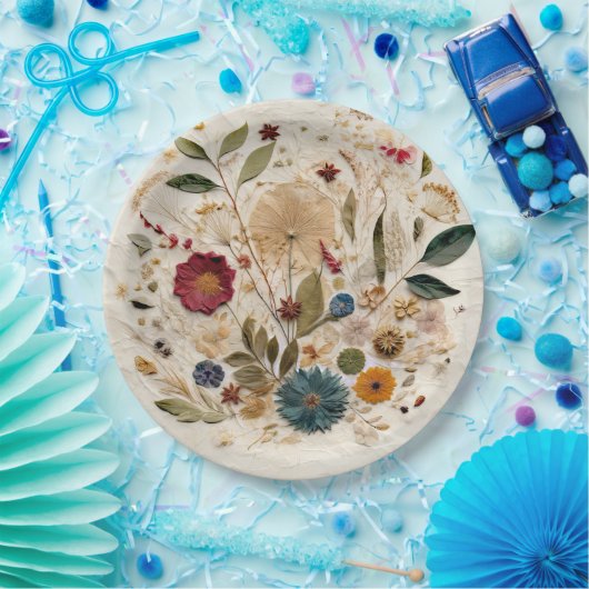 grillige tuin geperste bloemen bohemian bruiloft papieren bordje (Feest)