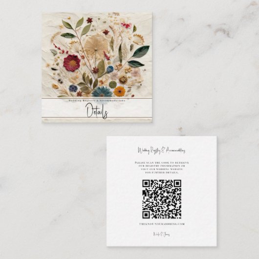 grillige tuin geperste bloemen bohemian bruiloft vierkante visitekaartje (Voorkant / Achterkant)