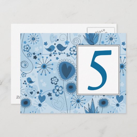 Grillige tuin in blauwe tafel nummergelegenheidspo briefkaart (Voorkant / Achterkant)