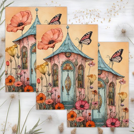 GRILLIGE TUIN SPROOKJESHUIS DECOUPAGE TISSUEPAPIER