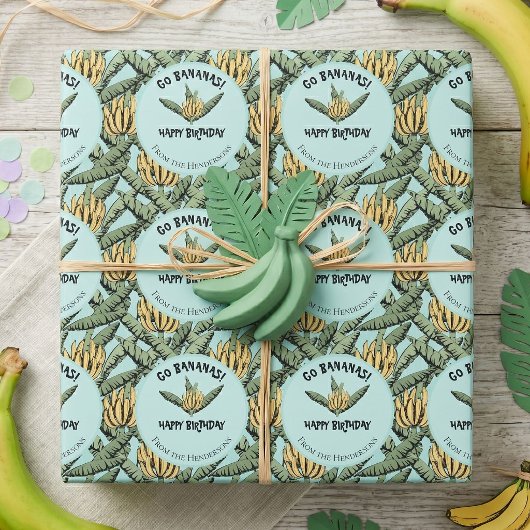 Grillige Turquoise Banaan Cadeaupapier