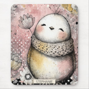 Grillige Uil Bloemige Watercolor Kunst Muismat