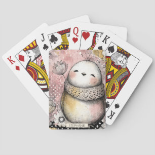 Grillige Uil Bloemige Watercolor Kunst Pokerkaarten