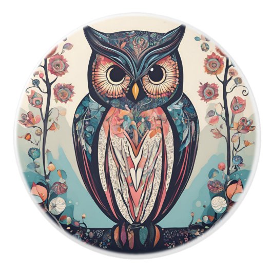 grillige uil keramische knop (Voorkant)