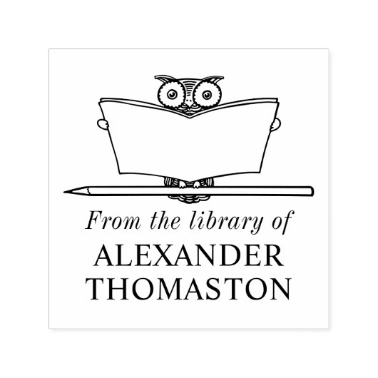 Grillige Uil Leest Groot Boek Bibliotheek Naam Zelfinktende Stempel (Design)