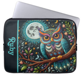 Grillige Uil Nepborduurwerk Laptop Sleeve