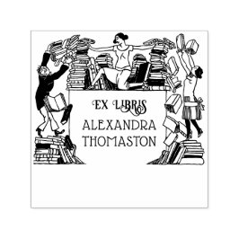 Grillige Vallende Boeken Ex Libris Bibliotheeknaam Zelfinktende Stempel