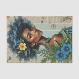 grillige veercollage | Blauwe Tropische Kunst Tissuepapier