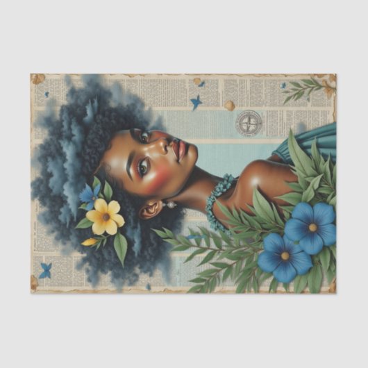 grillige veercollage | Blauwe Tropische Kunst Tissuepapier (Voorkant)