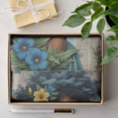 grillige veercollage | Blauwe Tropische Kunst Tissuepapier (Geschenk)