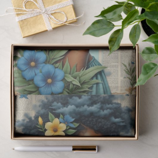 grillige veercollage | Blauwe Tropische Kunst Tissuepapier (Geschenk)