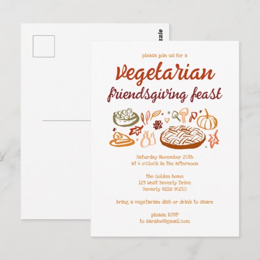 Grillige VEGETARISCHE Thanksgiving Friendsgiving Briefkaart (Voorkant / Achterkant)