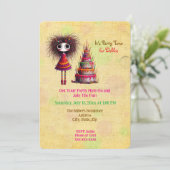 grillige verjaardag meisje overdone taart kaart (Staand voorkant)