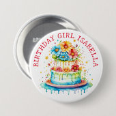 grillige verjaardag meisje ronde button 7,6 cm (Voorkant /achterkant)