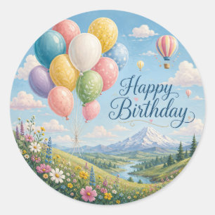 Grillige Verjaardagsballonnen Ronde Sticker