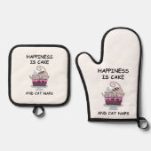 grillige verjaardagskat ovenwant & pannenlap set (Voorkant)