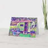 Grillige Vintage Camperaanhanger Gelukkig met Pens Kaart (Voorkant)