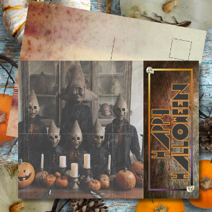 Grillige vintage Halloween gemaskerde figuren Feestdagenkaart