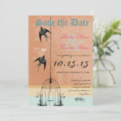 Grillige Vintage Vogelkooi Huwelijk Save the Date Kaart (Staand voorkant)