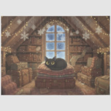 Grillige vintage zwarte kat op de zolder decoupage