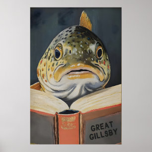 Grillige Vis Boek Liefhebber Muurkunst Literair Poster