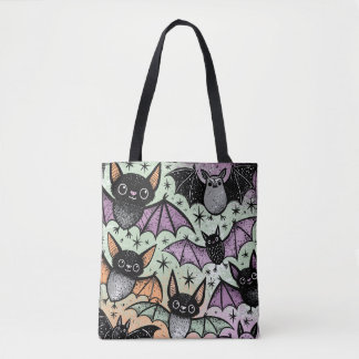 Grillige Vleermuizen Patroon Halloween Tote Bag