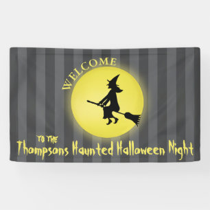 Grillige Vliegende Heksenmaanlicht Halloween Spandoek