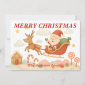 Grillige vliegende slee over Candyland Kerstmis Feestdagenkaart (Voorkant)