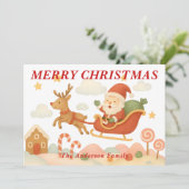 Grillige vliegende slee over Candyland Kerstmis Feestdagenkaart (Staand voorkant)