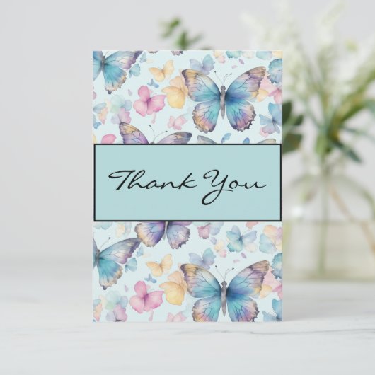 grillige vlinder bruiloft bedankkaart (Staand voorkant)