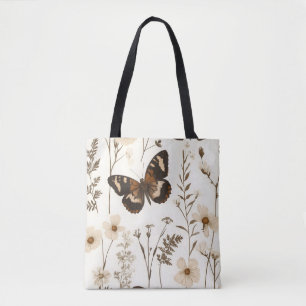Grillige Vlinder en Bloem Patroon Tote Bag