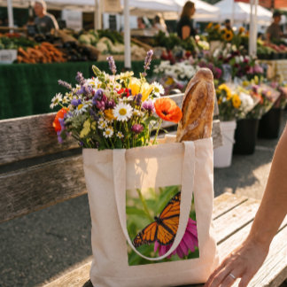 Grillige Vlinder- en Bloemenmarkt Grote Tote Bag