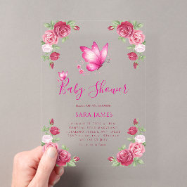 Grillige Vlinder & Roze Baby Shower Uitnodiging