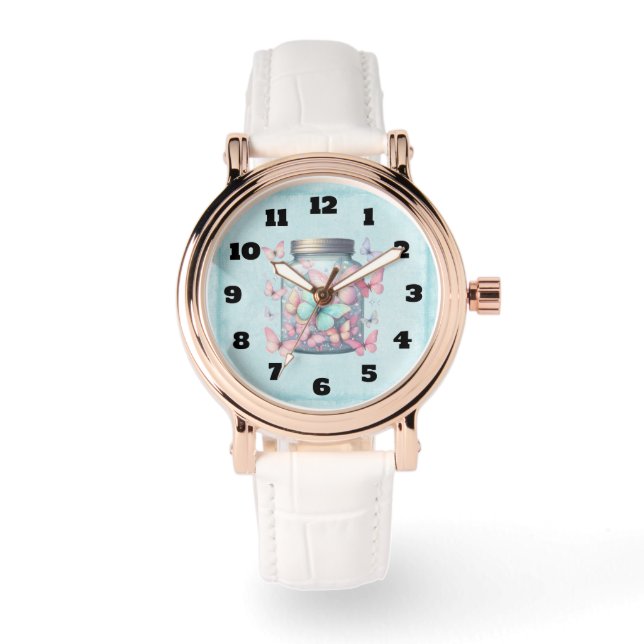 Grillige Vlinders in een Pot Horloge (Voorkant)
