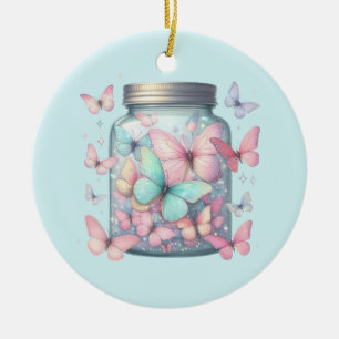 Grillige Vlinders in een Pot Keramisch Ornament
