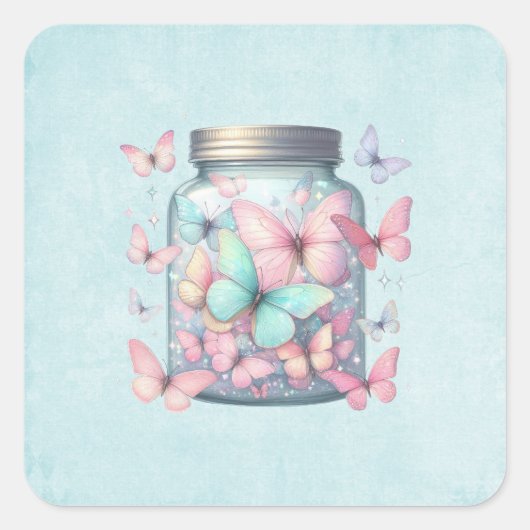 Grillige Vlinders in een Pot Vierkante Sticker (Voorkant)