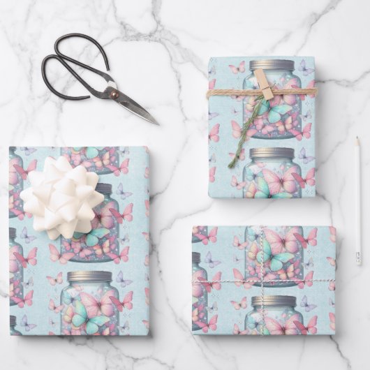 Grillige Vlinders in een Potje Patroon Inpakpapier Vel (Voorkant)