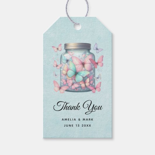 Grillige Vlinders in een Trouwpot Cadeaulabel (Voorkant)