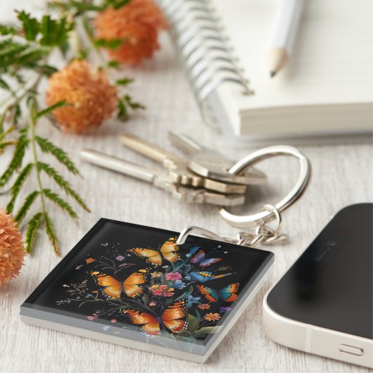 grillige vlindertuin sleutelhanger (Voorkant Rechts)